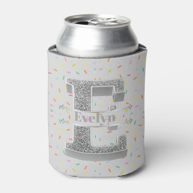 Enfriador De Latas Monograma E inicial de plata personalizado Su nomb (Lata Anverso)