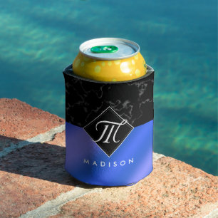 Enfriador De Latas Monograma elegante de mármol negro y Relieve metal