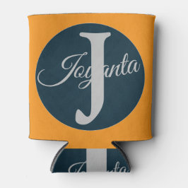 Enfriador De Latas Monograma elegante personalizado naranja gris azul