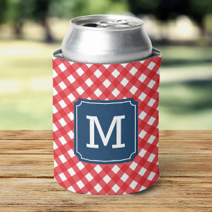 Enfriador De Latas Monograma estilístico picnic rojo Gingham persona