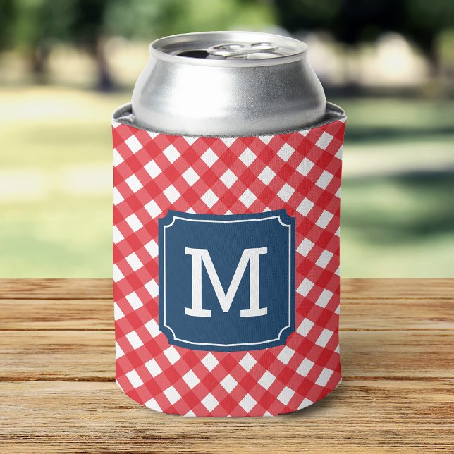 Enfriador De Latas Monograma estilístico picnic rojo Gingham personal (Subido por el creador)