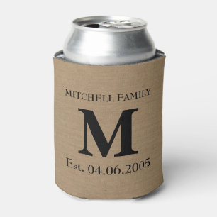 Enfriador De Latas Monograma faux linen burlap rústico boda inicial