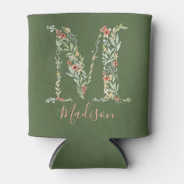 Enfriador De Latas Monograma floral acuarela "M"