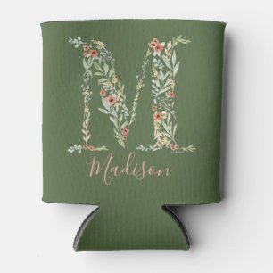 Enfriador De Latas Monograma floral acuarela "M"