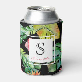 Enfriador De Latas Monograma floral luau tropical hawaiano