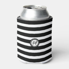 Enfriador De Latas Monograma horizontal rayado negro y blanco