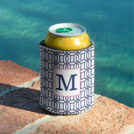 Enfriador De Latas Monograma inicial del octagon azul preppy