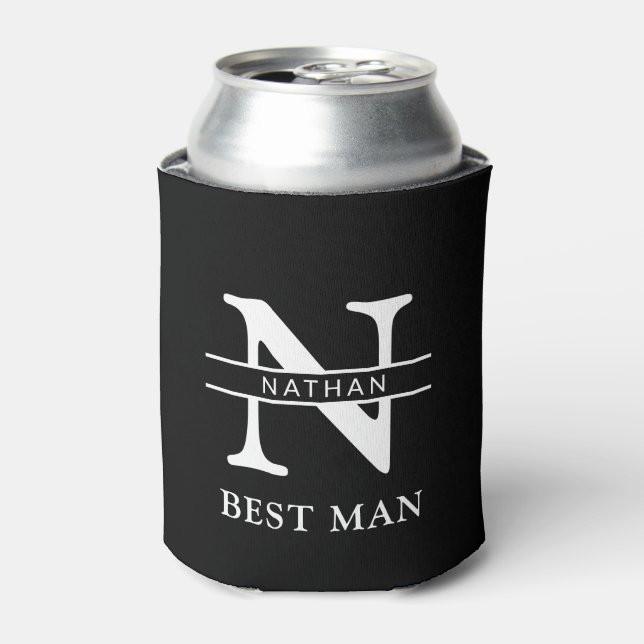Enfriador De Latas monograma inicial personalizado y nombre Groomsman (Lata Anverso)