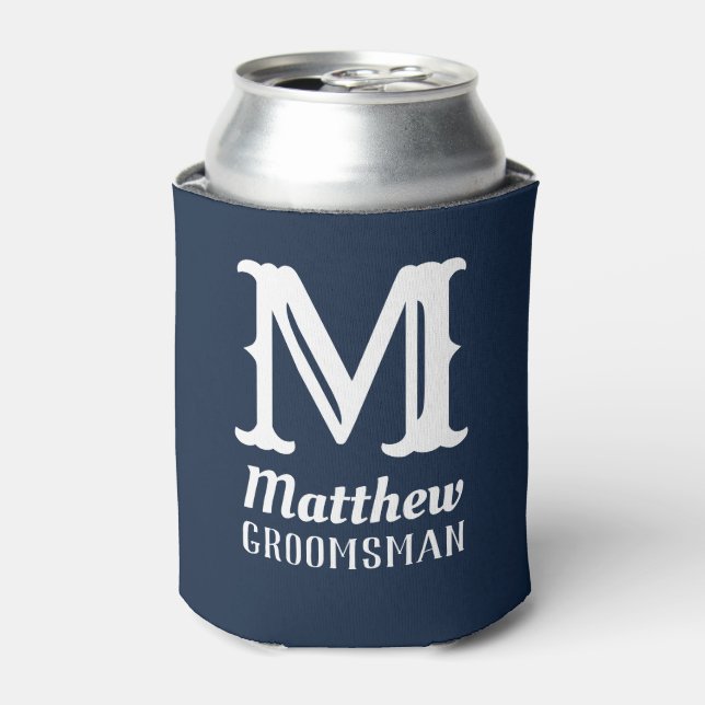 Enfriador De Latas Monograma Masculino de Nombre para Padrino de Boda (Lata Anverso)