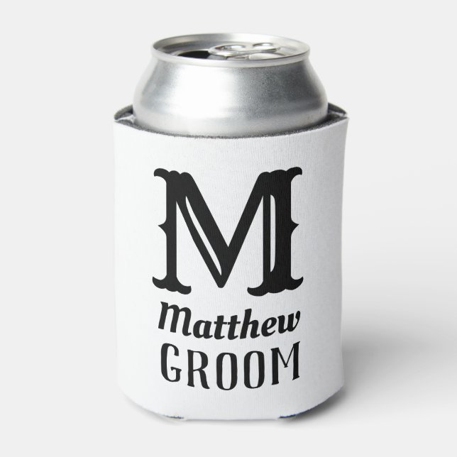 Enfriador De Latas Monograma Masculino Personalizado Bodas Novio Negr (Lata Anverso)
