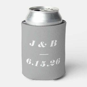 Enfriador De Latas Monograma Minimalista Elegante Gris Boda Elegante