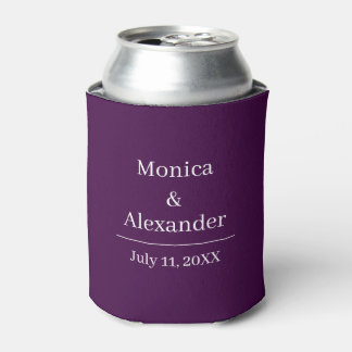 Enfriador De Latas Monograma Minimalista Moderno Bodas Ciruela Púrpur