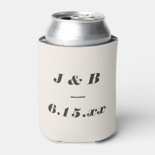 Enfriador De Latas Monograma Minimalista Negro y Marfil Bodas Persona