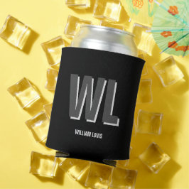 Enfriador De Latas Monograma minimalista personalizado negro y gris