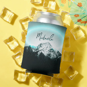 Enfriador De Latas Monograma misterioso de neón azul de montaña nevad