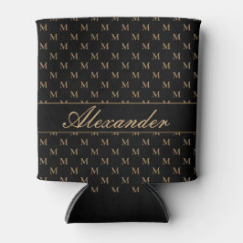 Enfriador De Latas Monograma moderno blanco dorado elegante