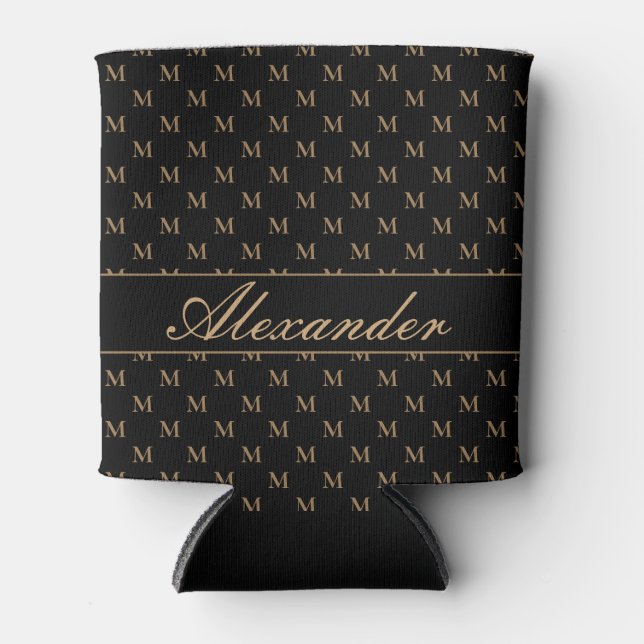 Enfriador De Latas Monograma moderno blanco dorado elegante (Anverso)