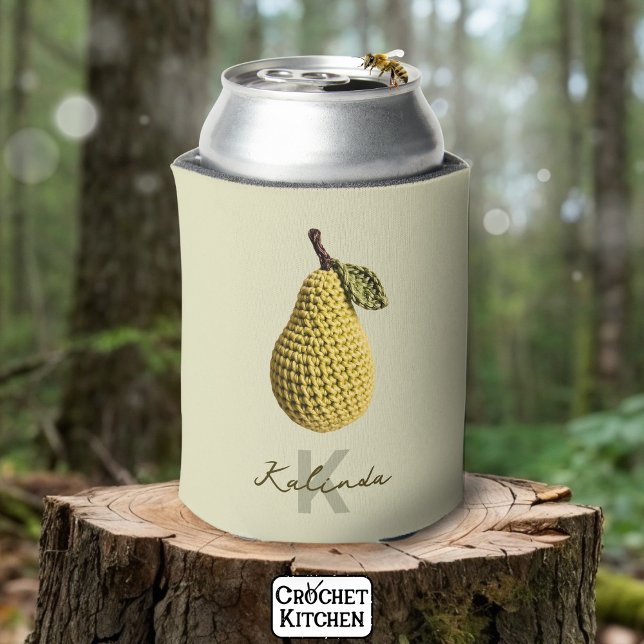 Enfriador De Latas Monograma moderno con crochet amarillo mínimo (Subido por el creador)