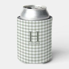 Enfriador De Latas Monograma moderno de gingham verde
