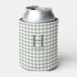 Enfriador De Latas Monograma moderno de gingham verde