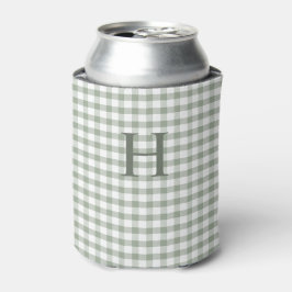 Enfriador De Latas Monograma moderno de gingham verde