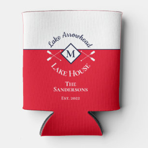 Enfriador De Latas Monograma moderno náutico rojo Refrigerador de beb