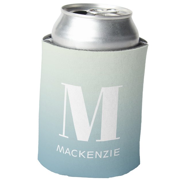 Enfriador De Latas Monograma moderno Nombre inicial Gradiente de Aqua (Modern monogram initial name blue aqua teal gradient can cooler)