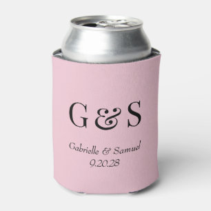 Enfriador De Latas Monograma moderno Nombres de novias y novias rosad