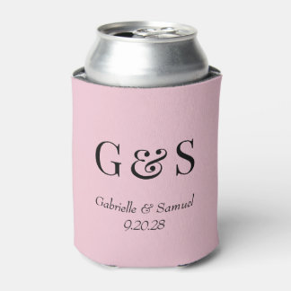 Enfriador De Latas Monograma moderno Nombres de novias y novias rosad