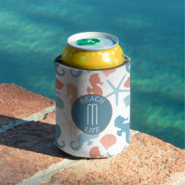 Enfriador De Latas Monograma naumático azul coral
