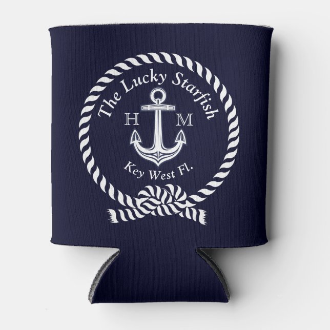 Enfriador De Latas Monograma Nautical Boat Nombre Anchor Rope Naval (Anverso)