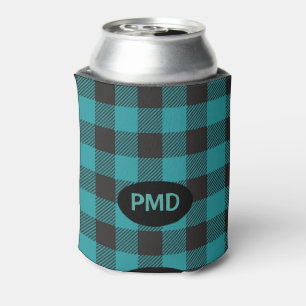 Enfriador De Latas Monograma negro azul turquesa Verde azulado