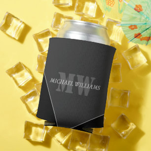 Enfriador De Latas Monograma negro gris artístico moderno