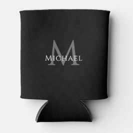 Enfriador De Latas Monograma Negro Personalizado Elegante Nombre Inic