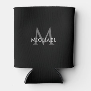 Enfriador De Latas Monograma Negro Personalizado Elegante Nombre Inic