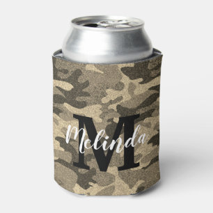 Enfriador De Latas Monograma Nombre Purpurina de camuflaje moderno Fi