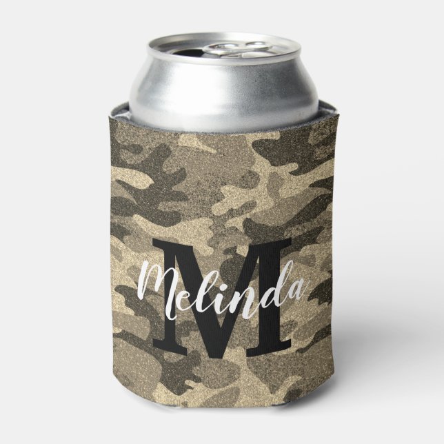 Enfriador De Latas Monograma Nombre Purpurina de camuflaje moderno Fi (Lata Anverso)