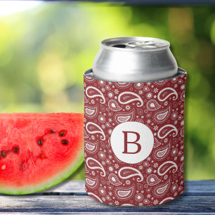 Enfriador De Latas Monograma Paisley Perfecto Rojo y Blanco