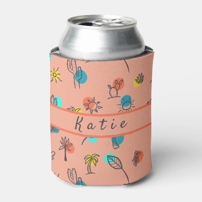 Enfriador De Latas Monograma Palm Springs Tema Patrón de verano (Lata Anverso)