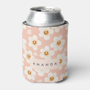 Enfriador De Latas Monograma Patrón floral de sonrisa personalizada D