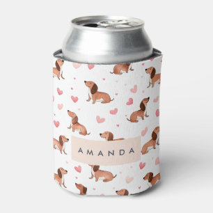 Enfriador De Latas Monograma Perro Cute Dachshund Personalizado
