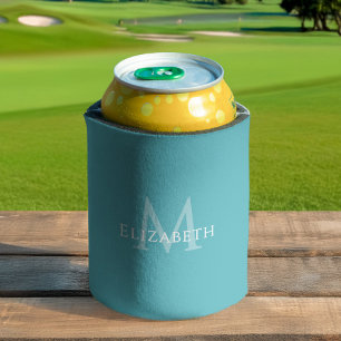 Enfriador De Latas Monograma personalizado azul turquesa femenino ele