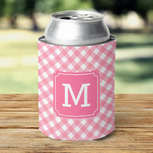 Enfriador De Latas Monograma personalizado de Baby Pink Gingham