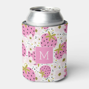 Enfriador De Latas Monograma Personalizado de fresas rosadas