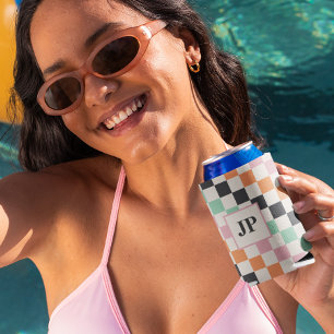 Enfriador De Latas Monograma Personalizado de tablero de cheques retr