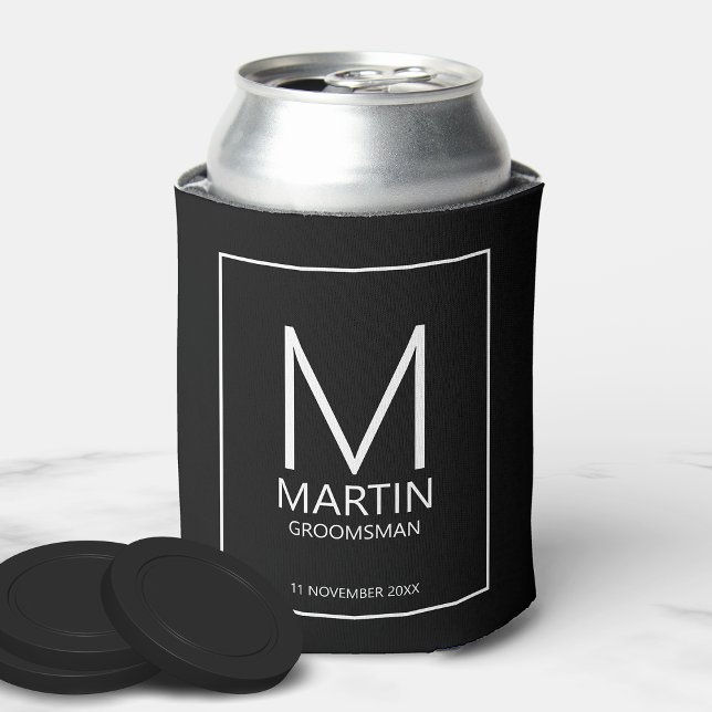Enfriador De Latas Monograma personalizado moderno y Groomsmen de nom (Subido por el creador)