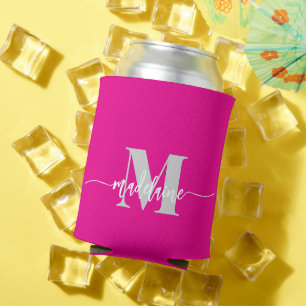 Enfriador De Latas Monograma Plata Rosa Blanco Personal