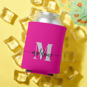 Enfriador De Latas Monograma Plata Rosa Negro Personal