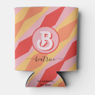 Enfriador De Latas Monograma Retro Hippie Años 70 Rosa Geométrico Pas