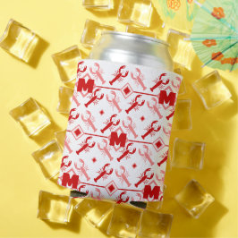 Enfriador De Latas Monograma rojo y temporada de langosta náutico